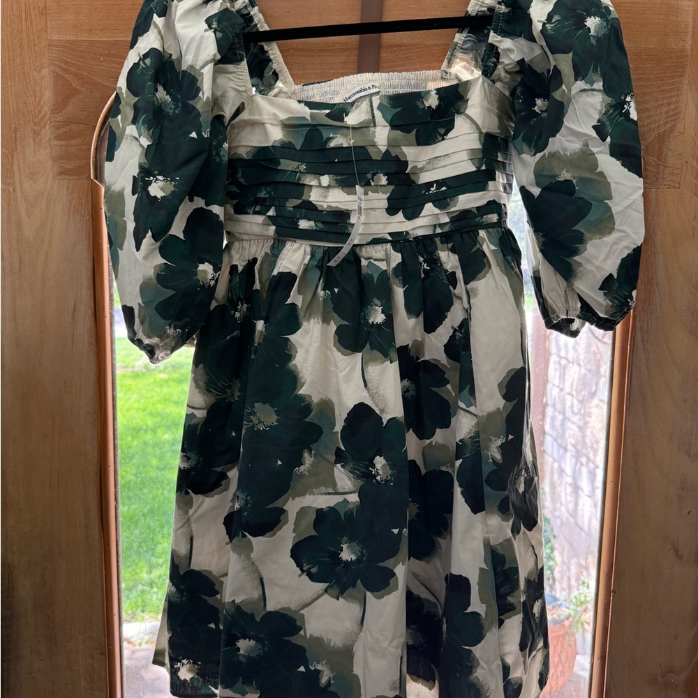 Abercrombie & Fitch Floral Mini Dress - Green and White
